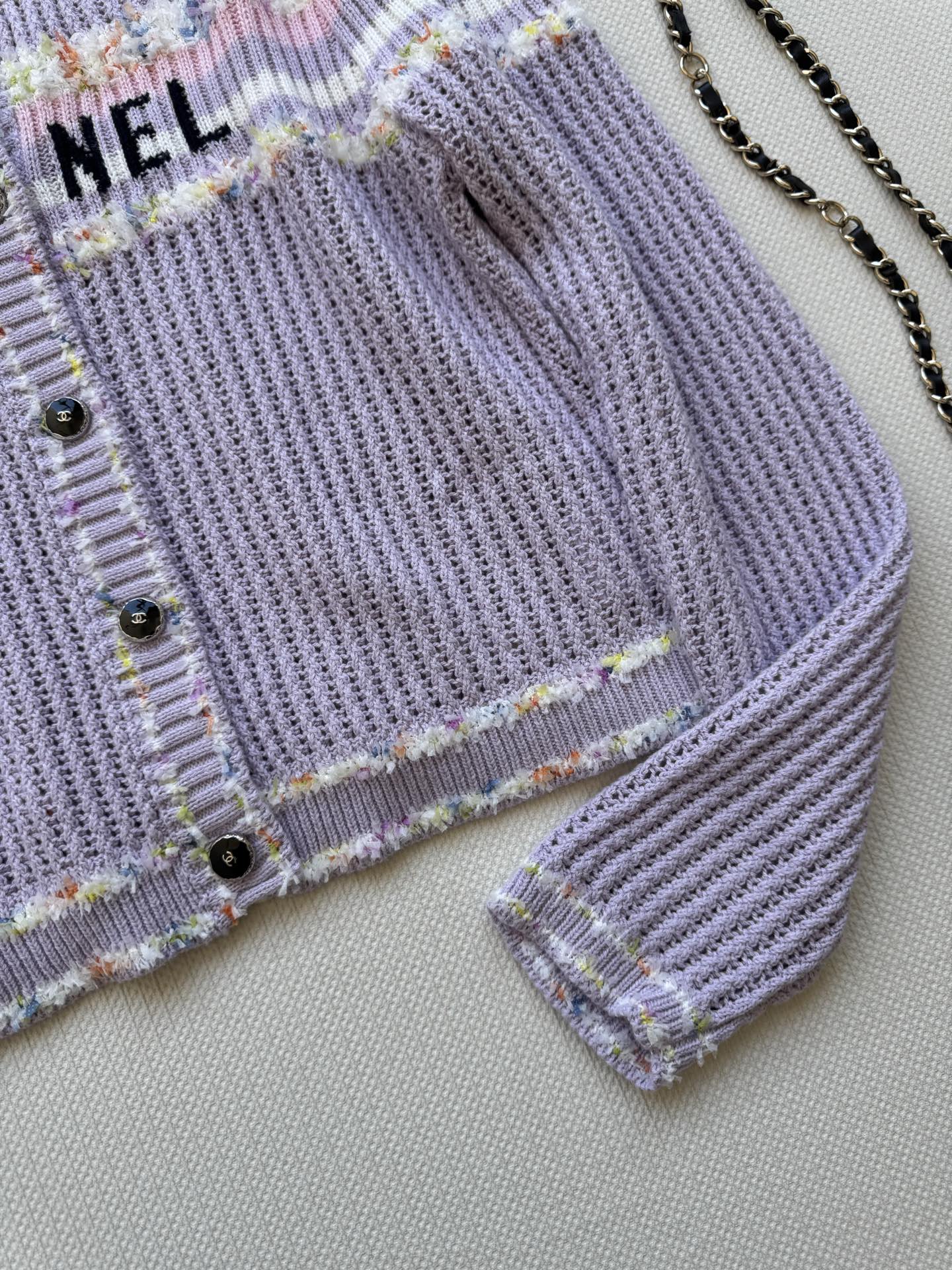 25fw Hollow knit long sleeved cardigan