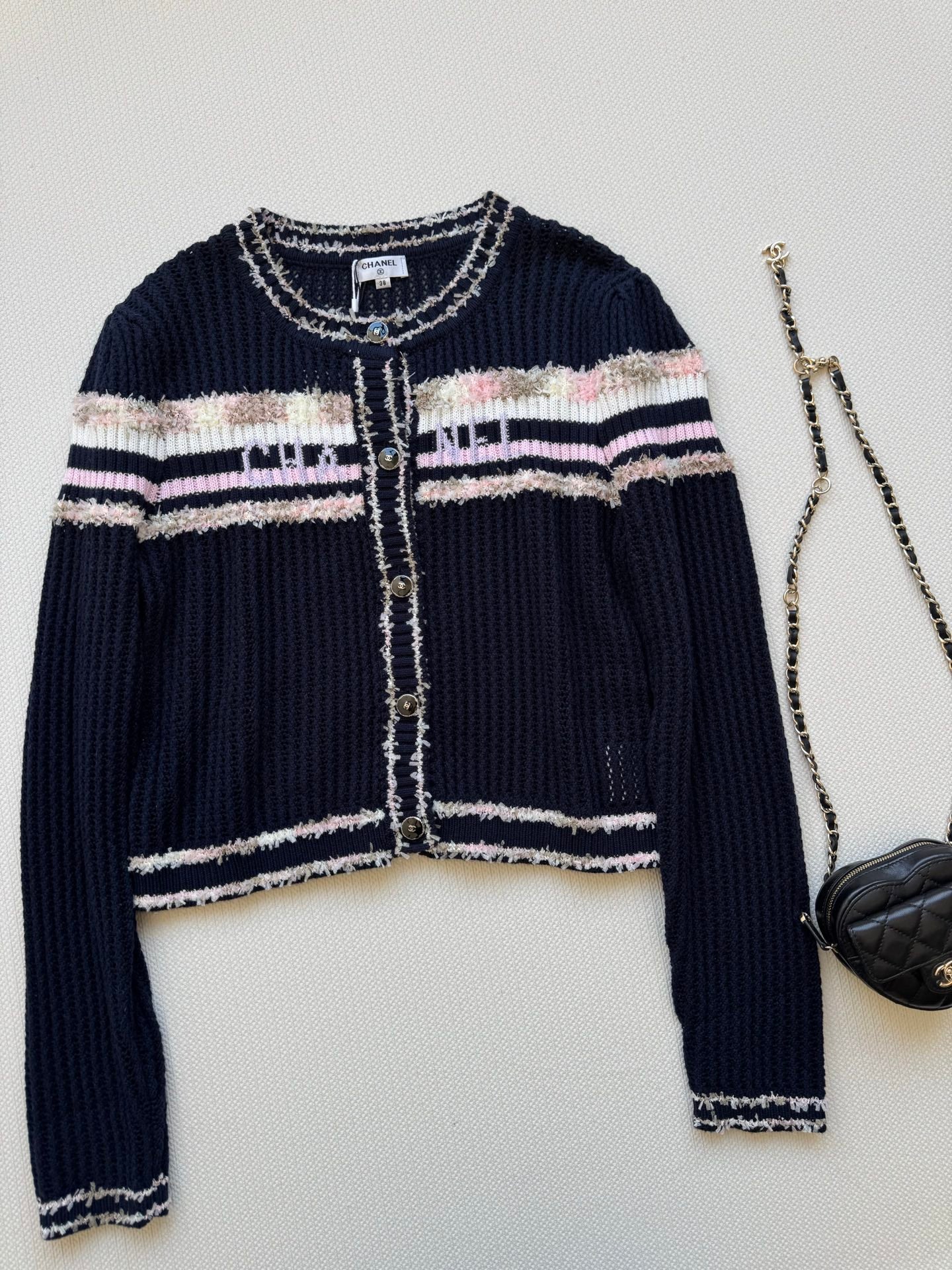 25fw Hollow knit long sleeved cardigan