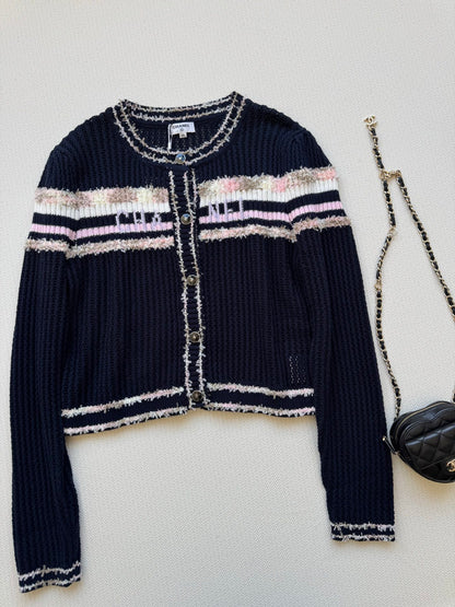 25fw Hollow knit long sleeved cardigan