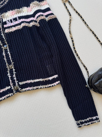 25fw Hollow knit long sleeved cardigan