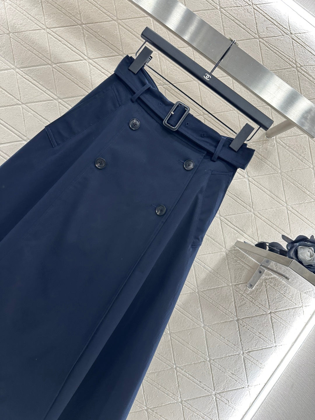 25fw Perforated waist belt high waisted umbrella skirt