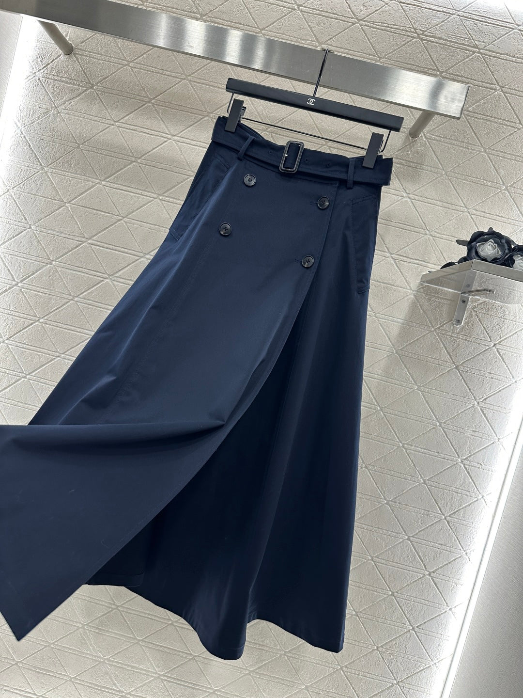 25fw Perforated waist belt high waisted umbrella skirt