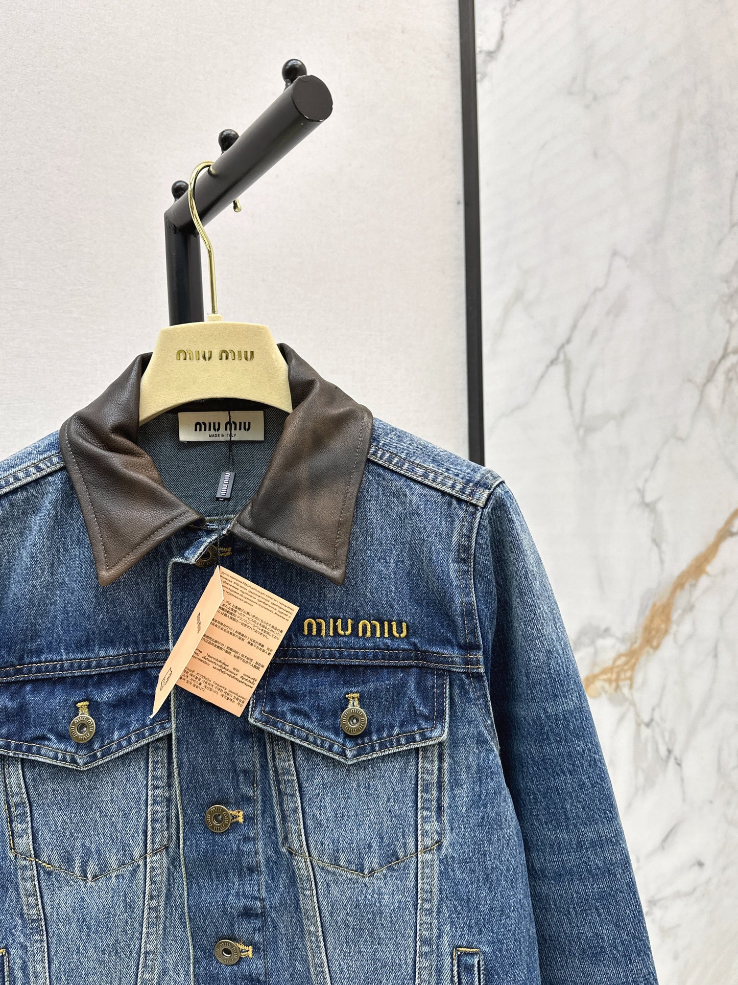 25fw Old leather collar denim jacket