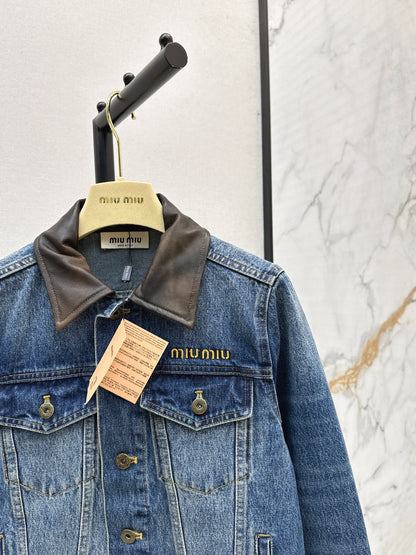 25fw Old leather collar denim jacket