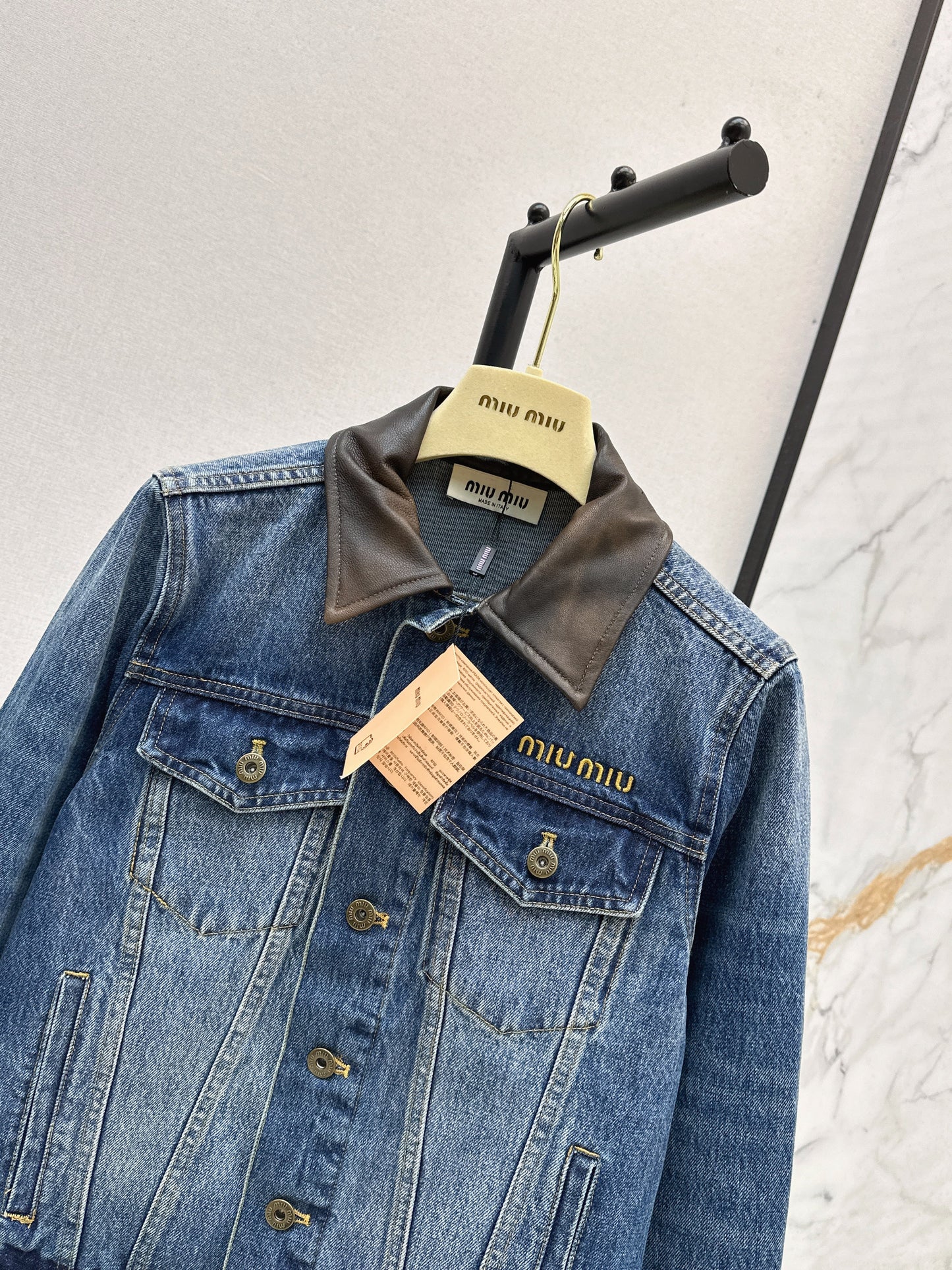 25fw Old leather collar denim jacket