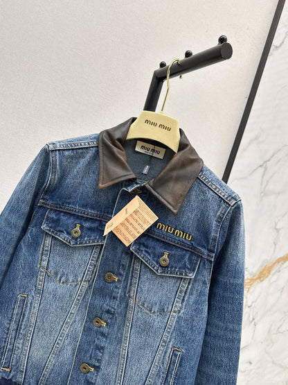 25fw Old leather collar denim jacket
