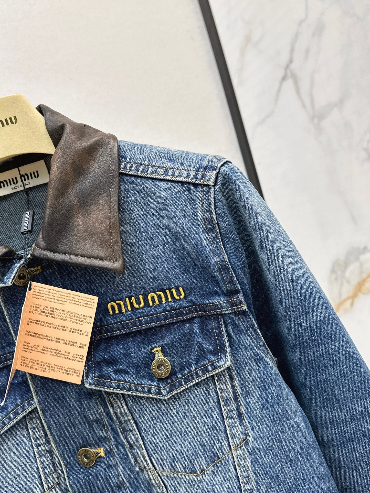 25fw Old leather collar denim jacket