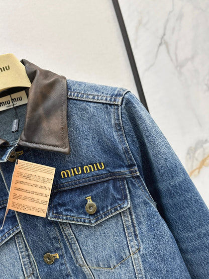 25fw Old leather collar denim jacket