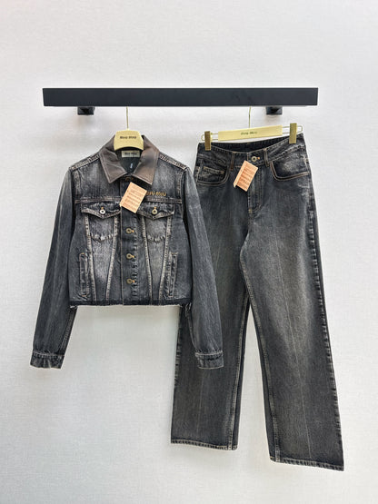 25fw Old leather collar denim jacket