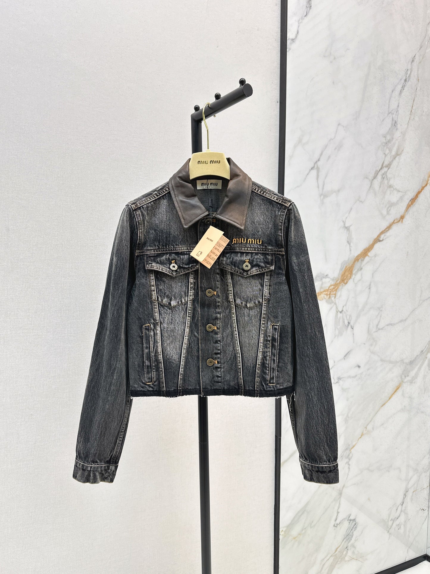 25fw Old leather collar denim jacket