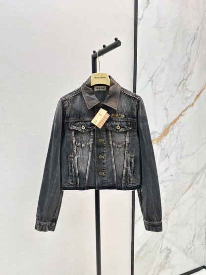 25fw Old leather collar denim jacket
