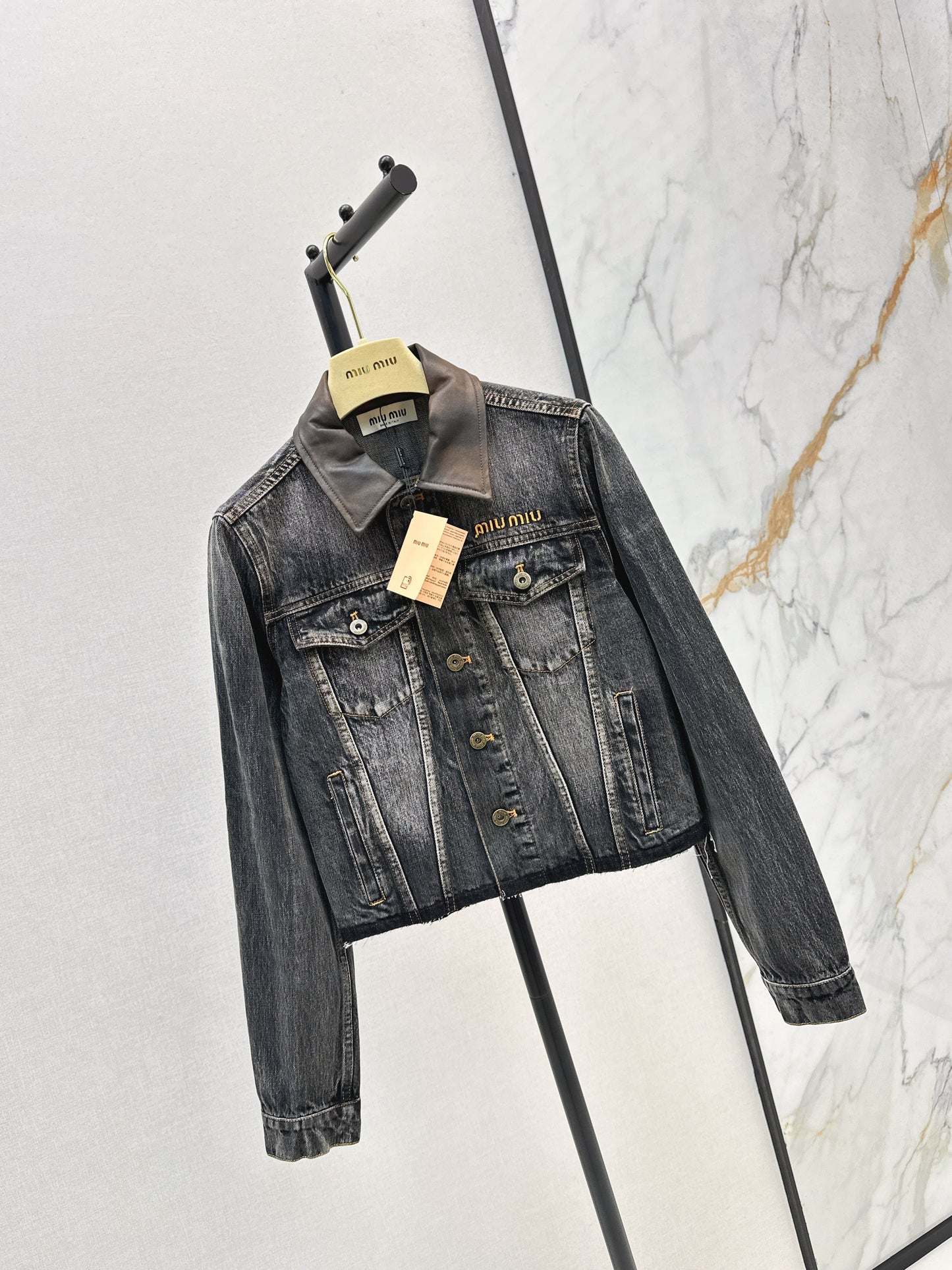 25fw Old leather collar denim jacket