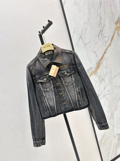 25fw Old leather collar denim jacket