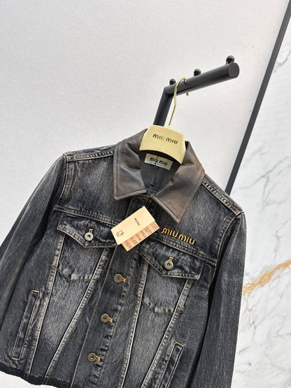 25fw Old leather collar denim jacket