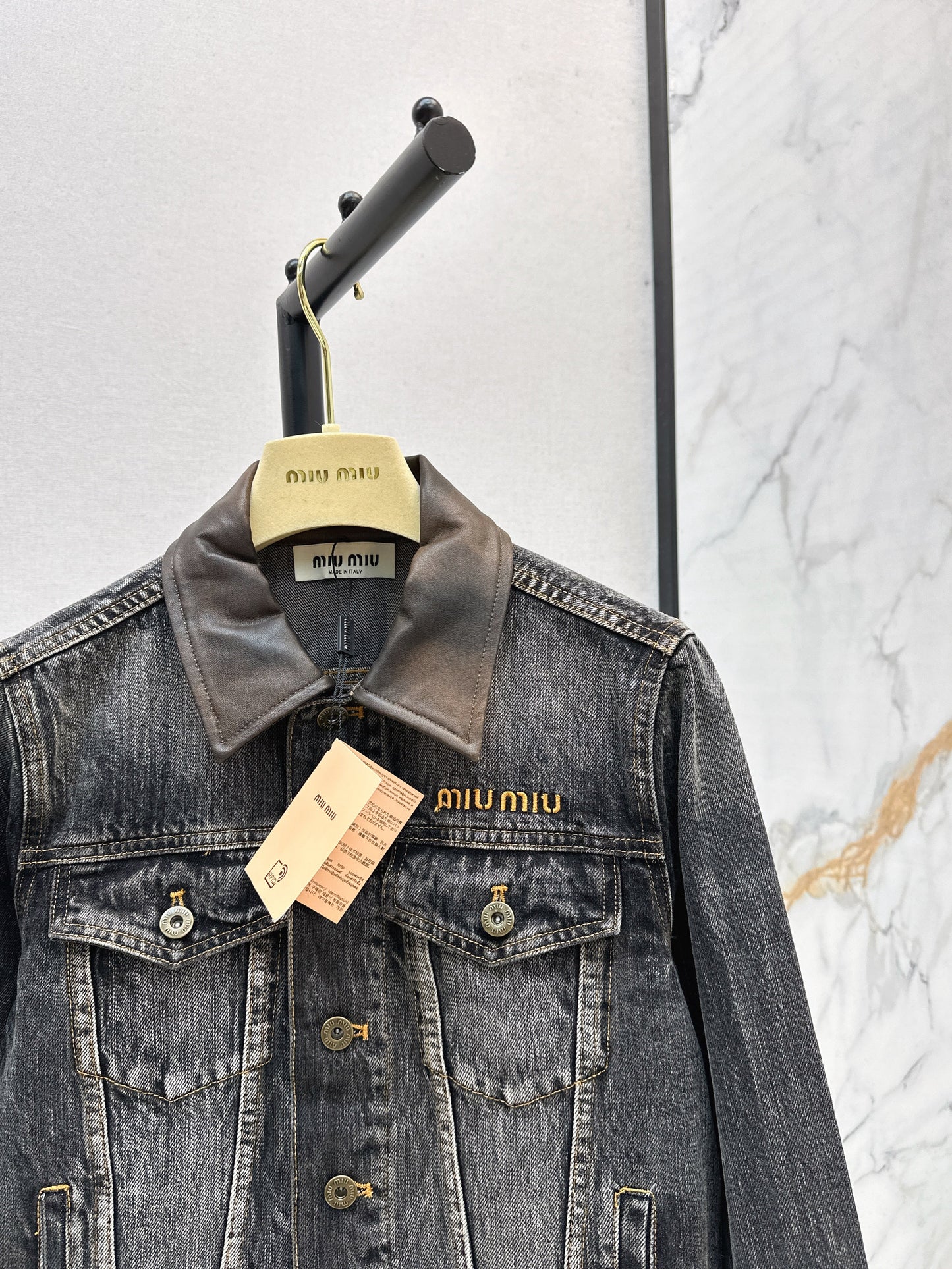 25fw Old leather collar denim jacket