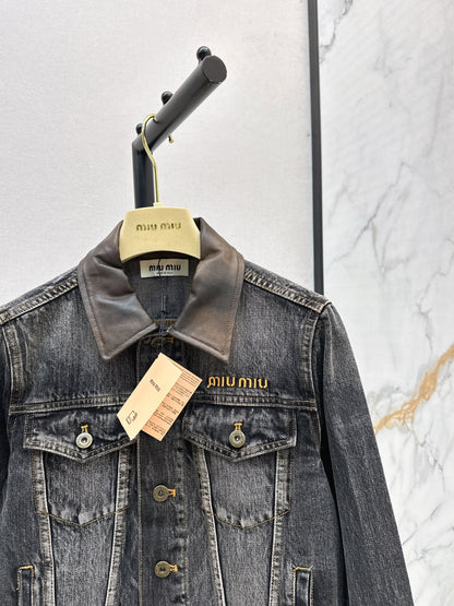 25fw Old leather collar denim jacket