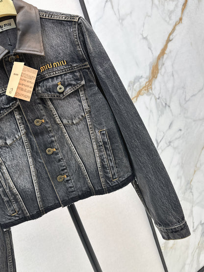 25fw Old leather collar denim jacket