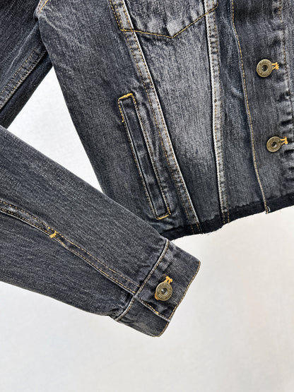 25fw Old leather collar denim jacket