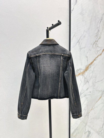 25fw Old leather collar denim jacket