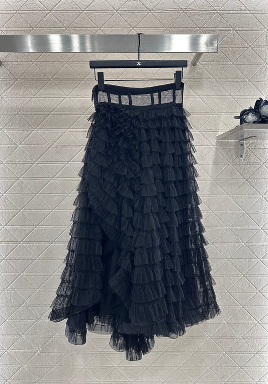 25fw Cake multi-layer long gauze skirt