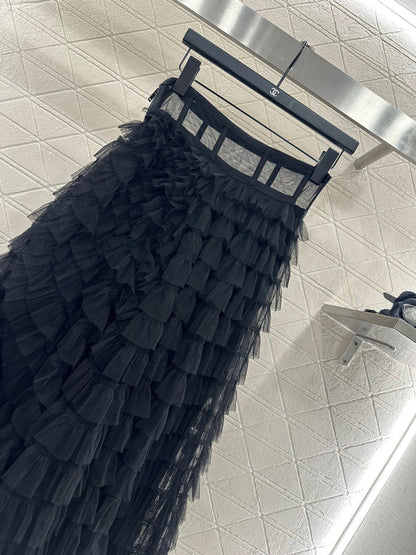 25fw Cake multi-layer long gauze skirt