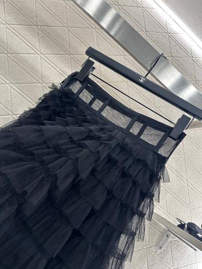 25fw Cake multi-layer long gauze skirt