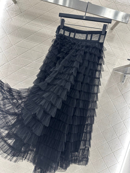 25fw Cake multi-layer long gauze skirt