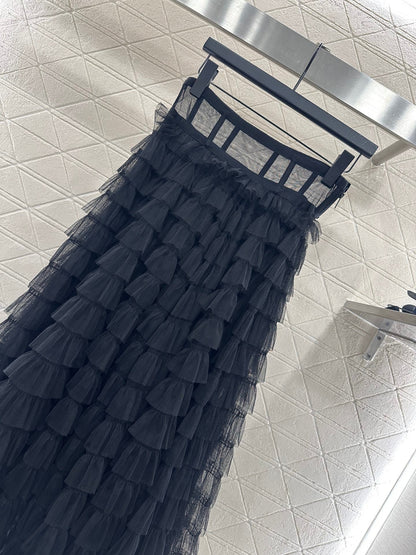 25fw Cake multi-layer long gauze skirt