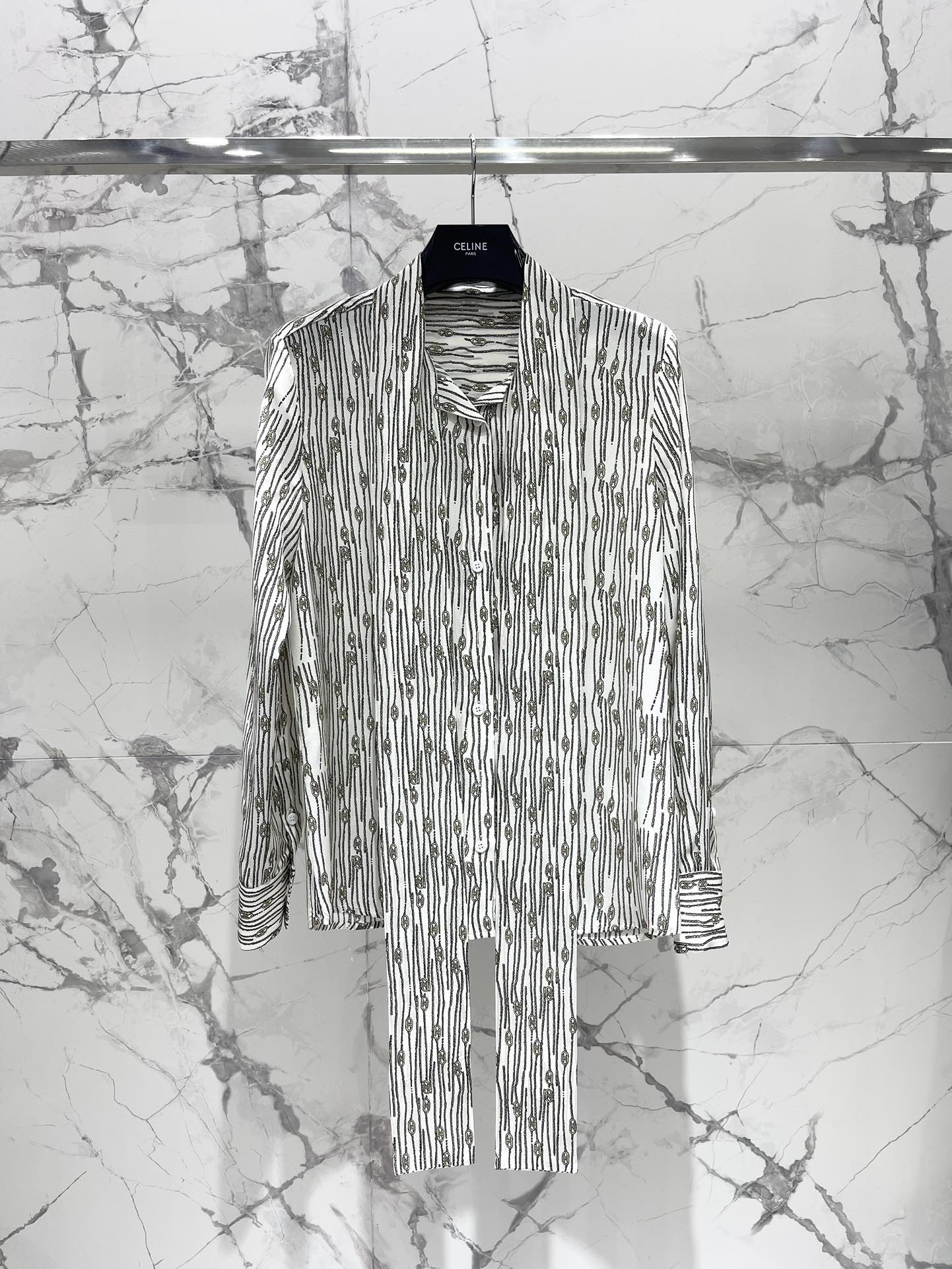 25fw Ribbon tie silk shirt