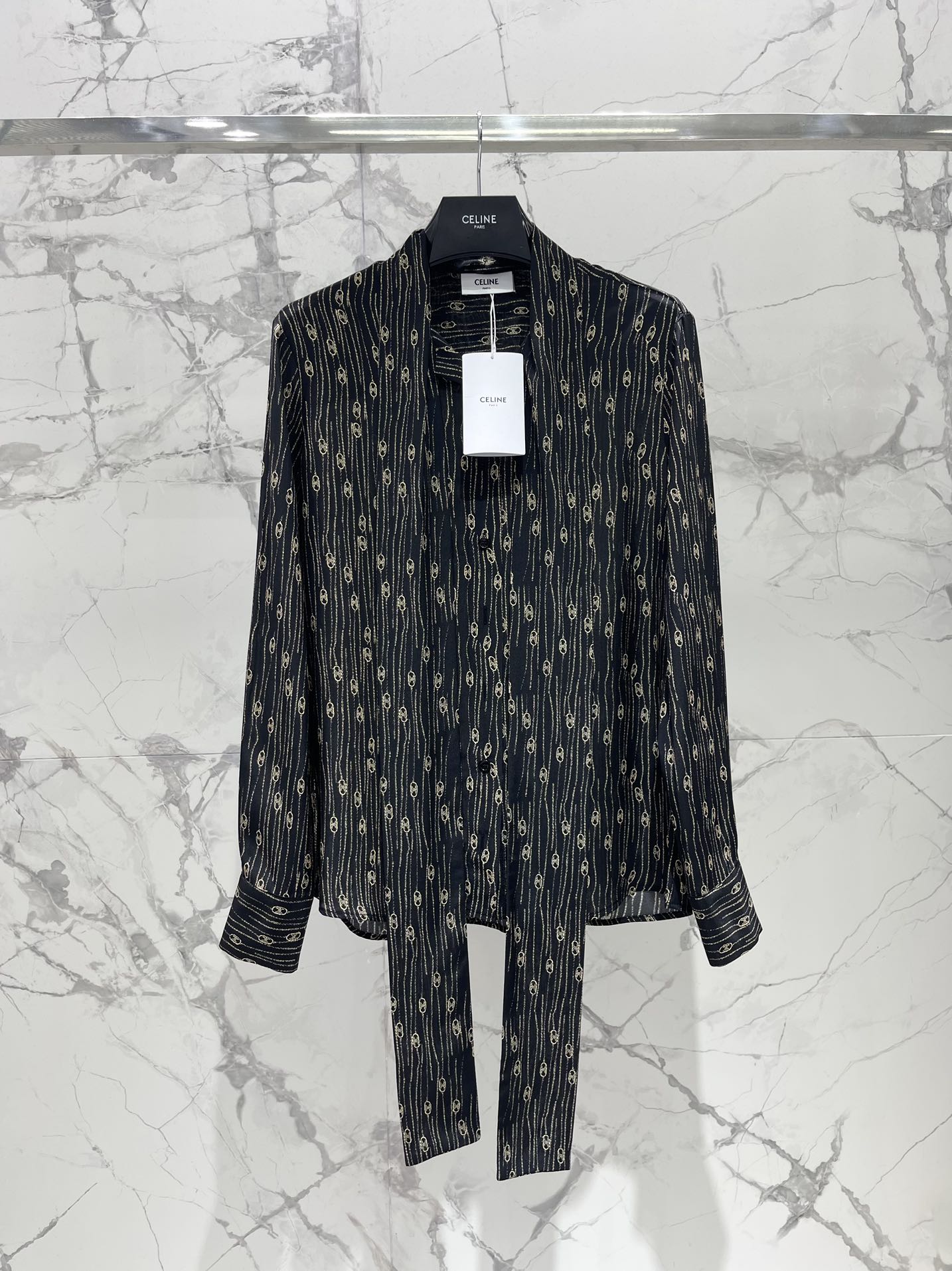 25fw Ribbon tie silk shirt