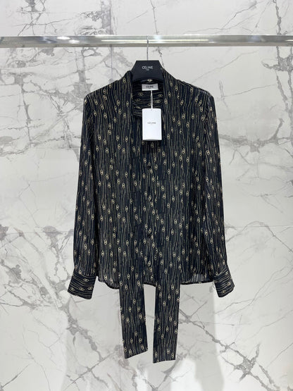 25fw Ribbon tie silk shirt