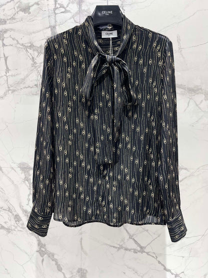 25fw Ribbon tie silk shirt