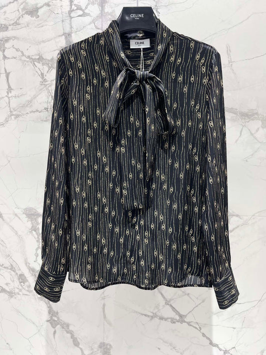 25fw Ribbon tie silk shirt