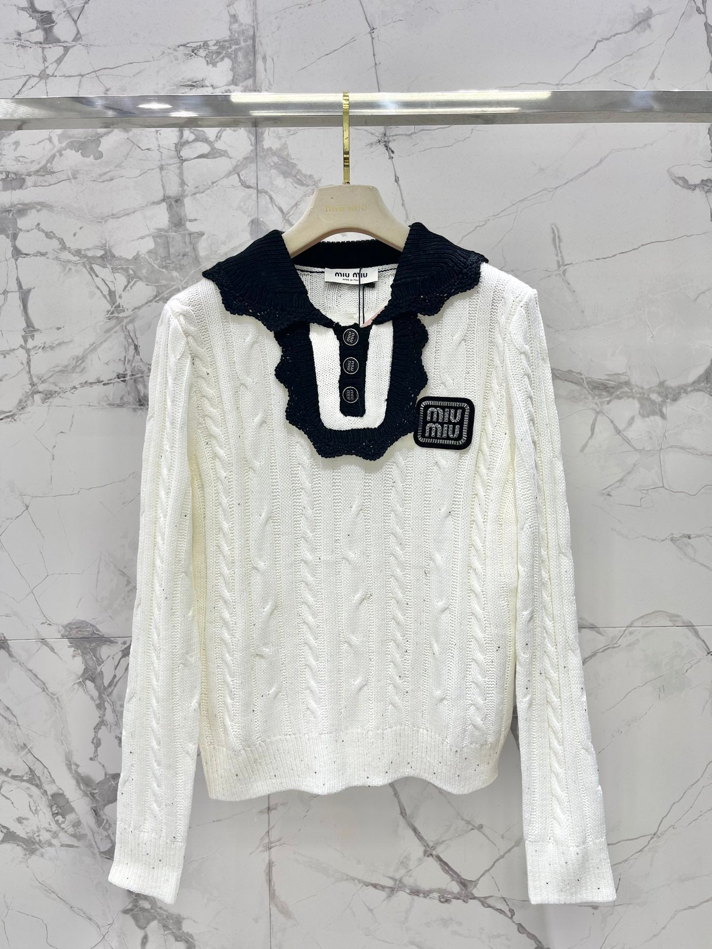 25fw Doll collar patchwork knit sweater