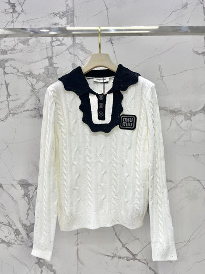 25fw Doll collar patchwork knit sweater
