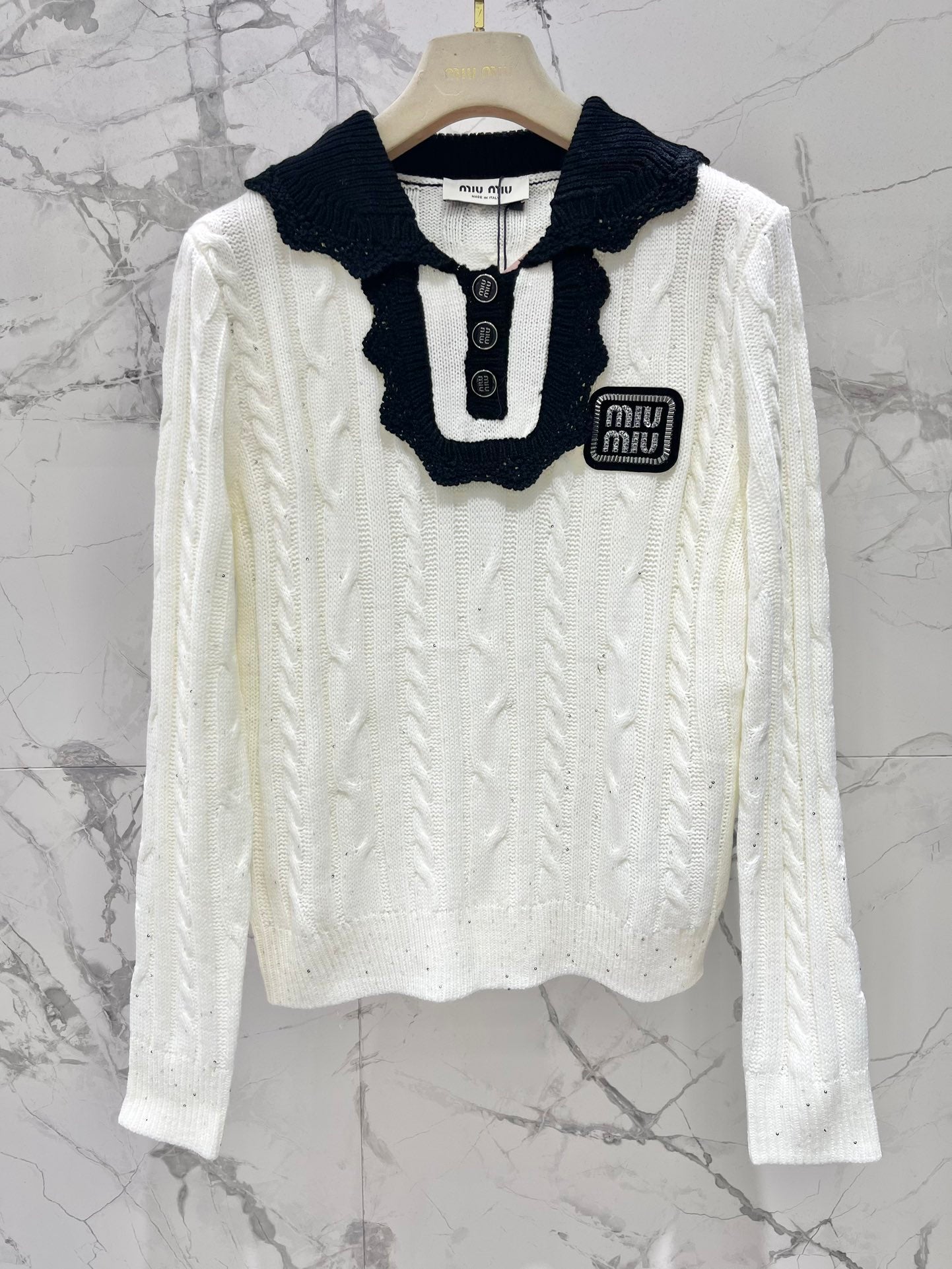 25fw Doll collar patchwork knit sweater