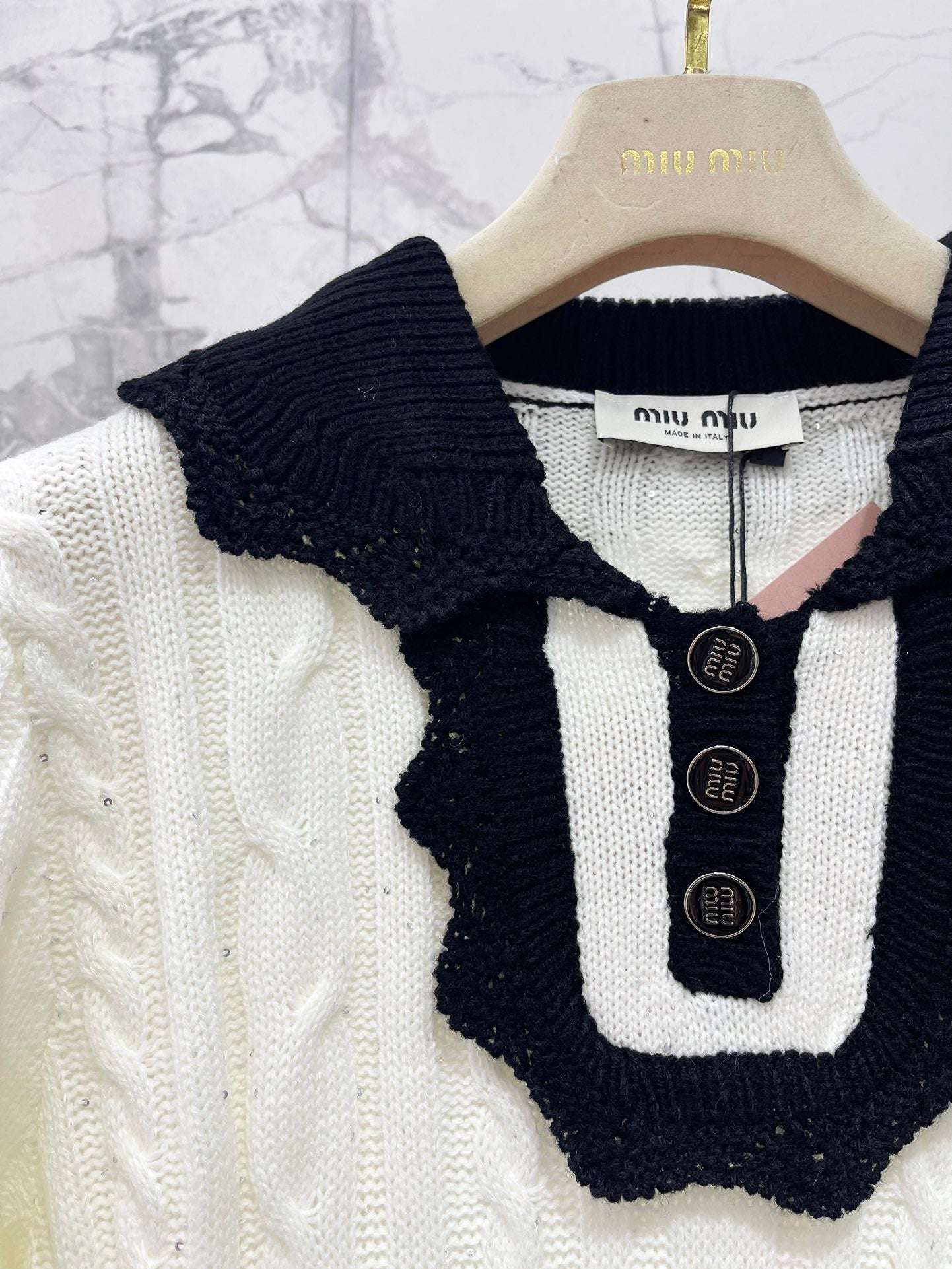 25fw Doll collar patchwork knit sweater
