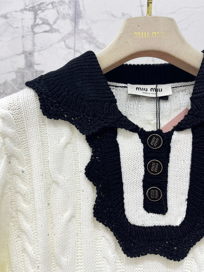 25fw Doll collar patchwork knit sweater