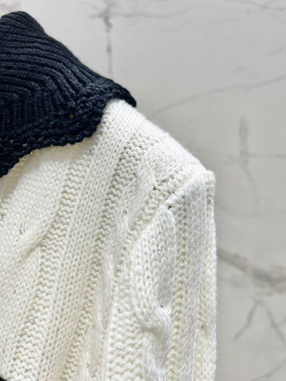 25fw Doll collar patchwork knit sweater