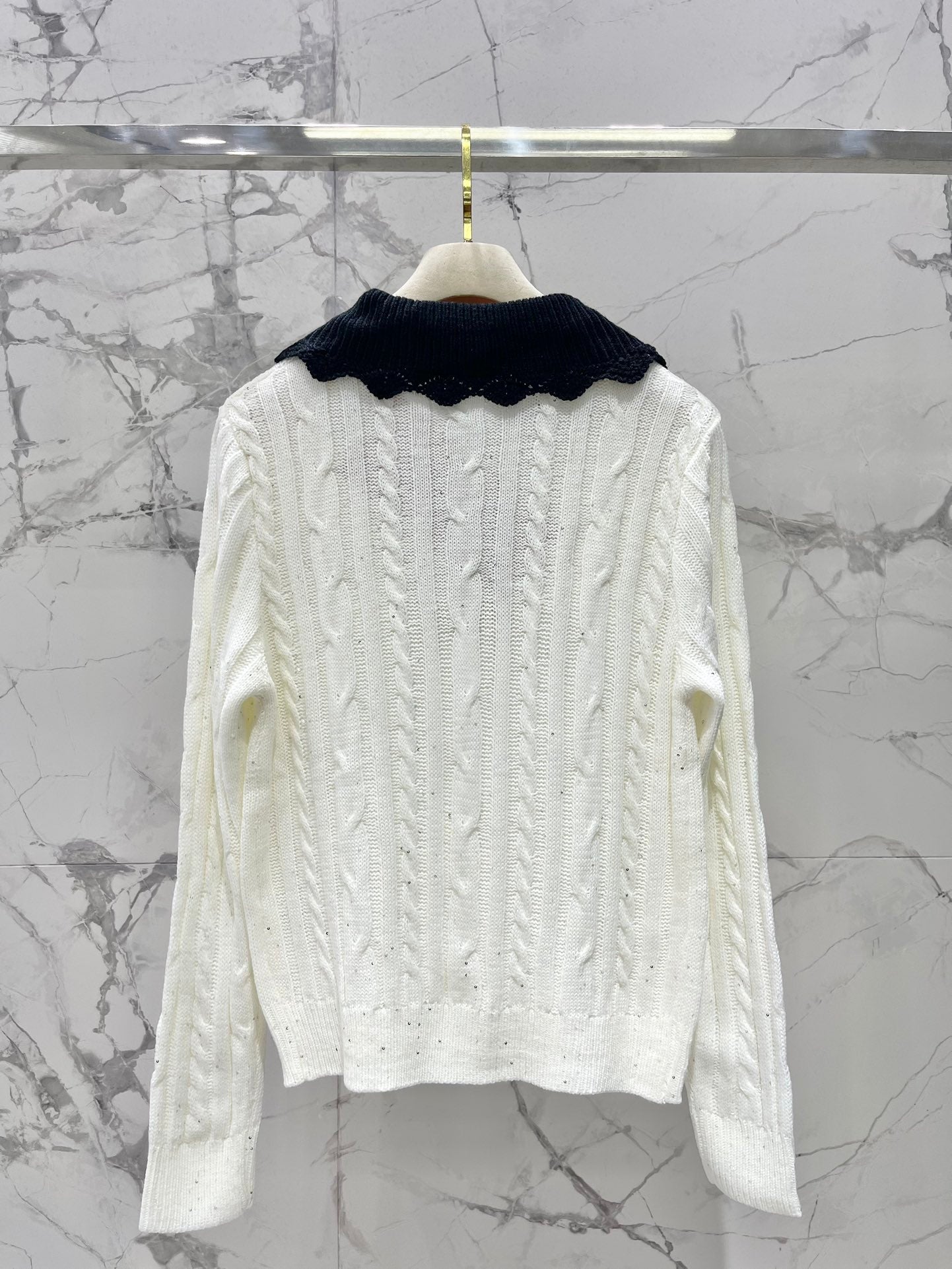 25fw Doll collar patchwork knit sweater