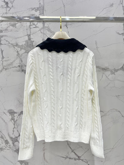 25fw Doll collar patchwork knit sweater