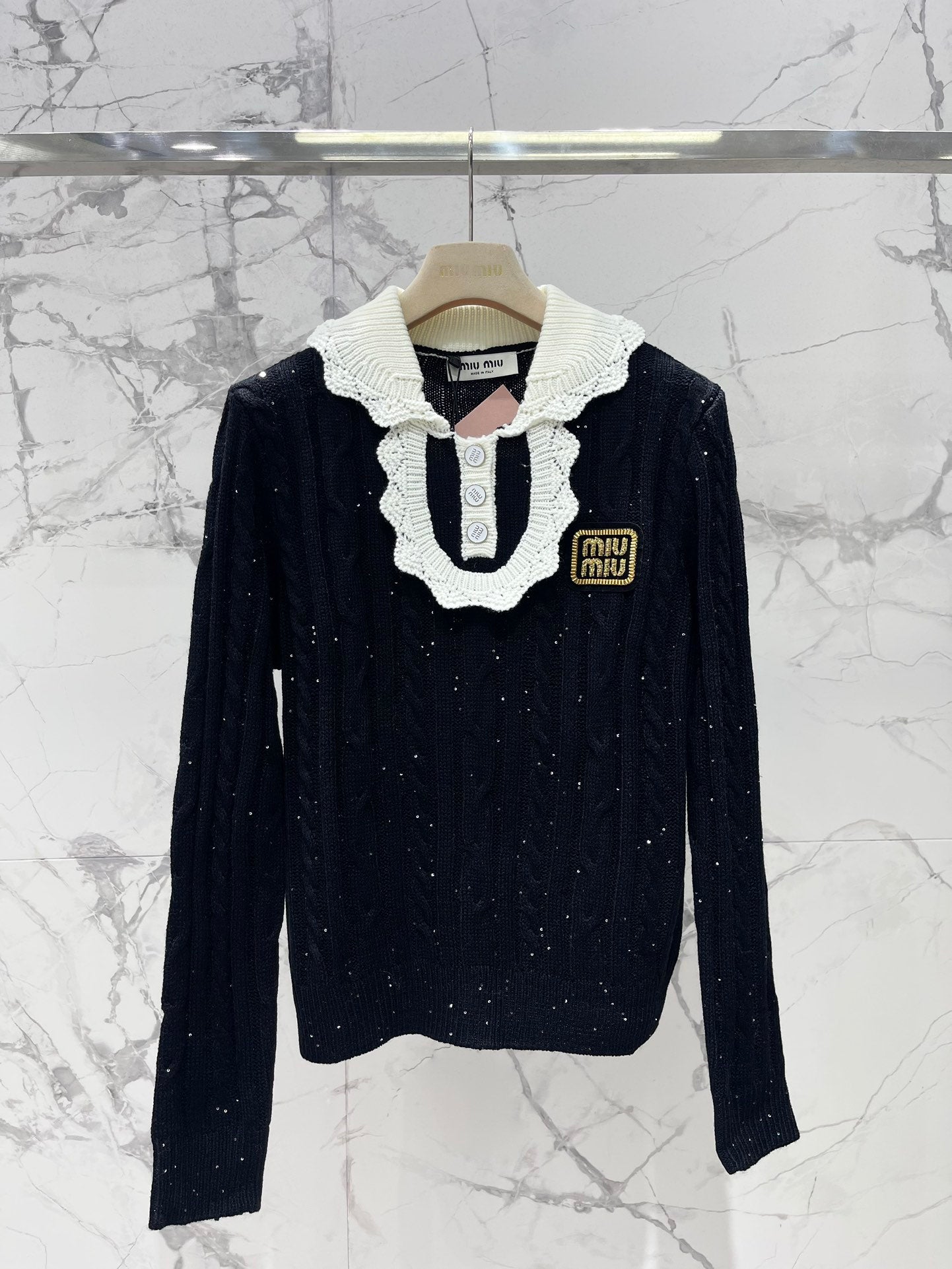 25fw Doll collar patchwork knit sweater