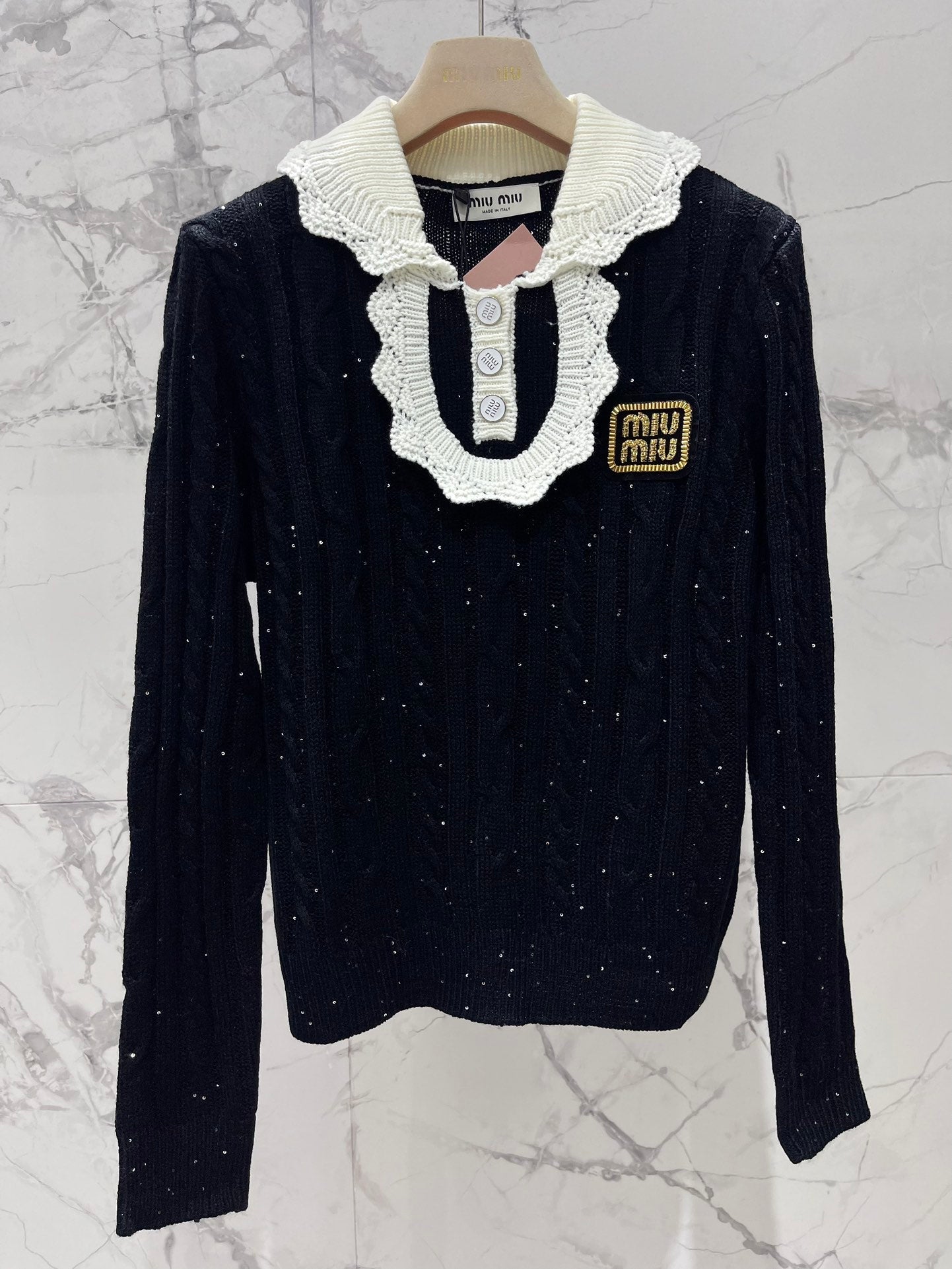 25fw Doll collar patchwork knit sweater