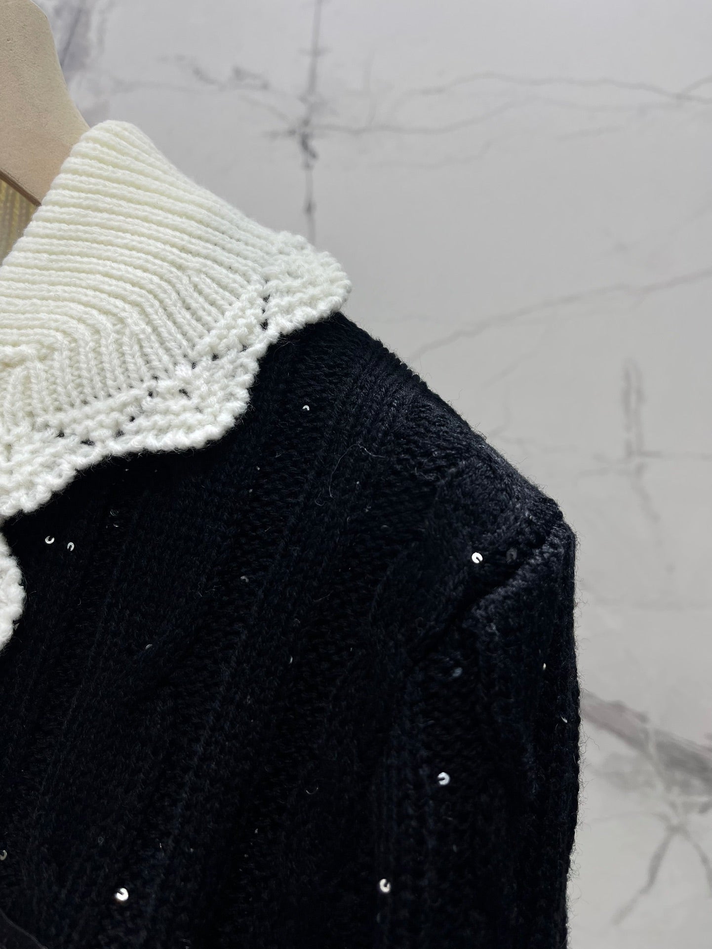 25fw Doll collar patchwork knit sweater