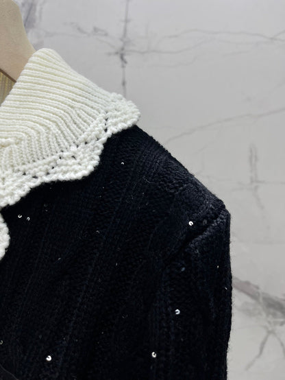 25fw Doll collar patchwork knit sweater
