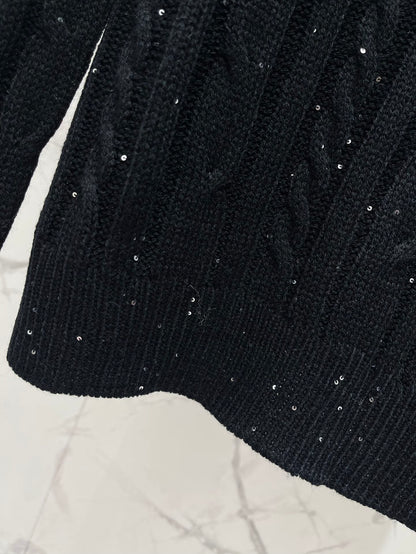 25fw Doll collar patchwork knit sweater