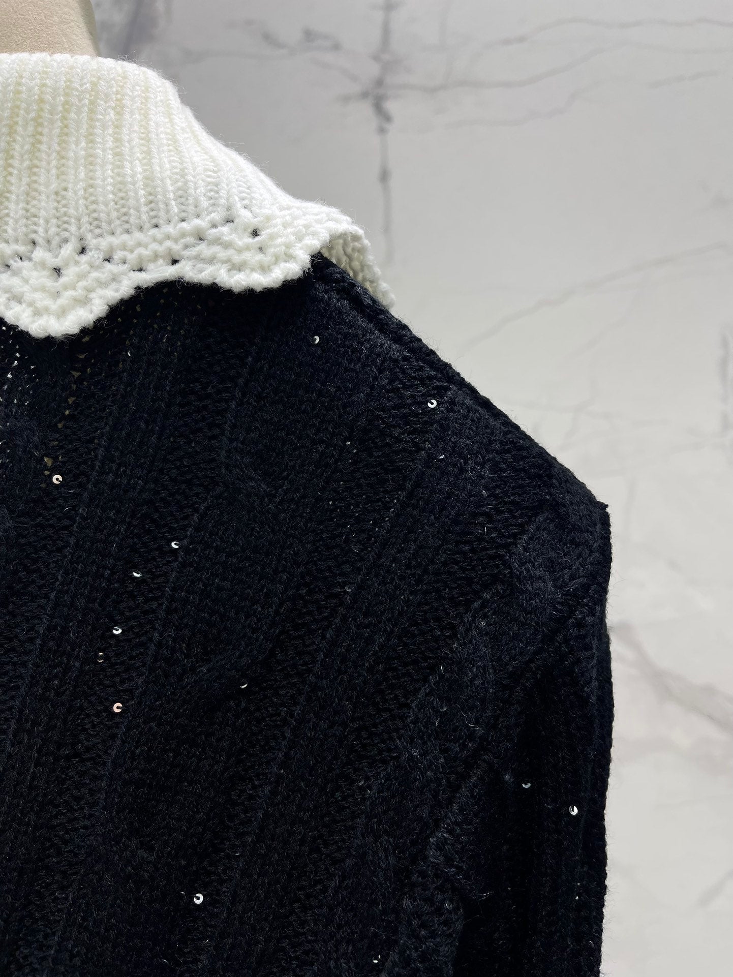 25fw Doll collar patchwork knit sweater