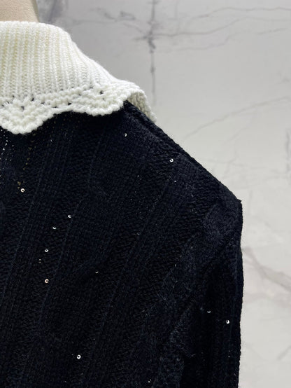 25fw Doll collar patchwork knit sweater