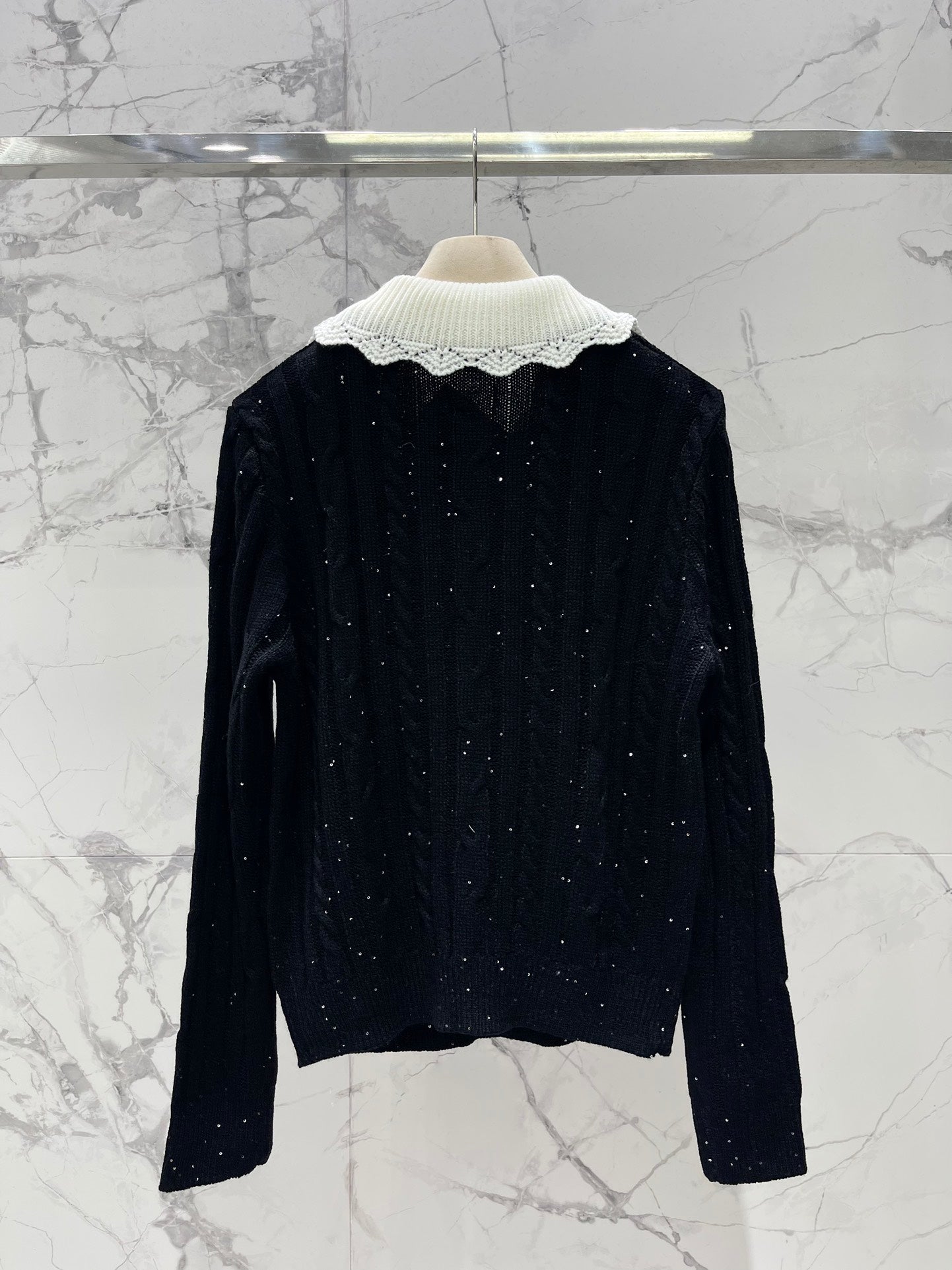 25fw Doll collar patchwork knit sweater