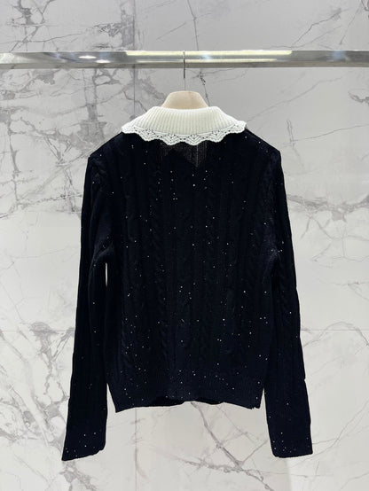 25fw Doll collar patchwork knit sweater